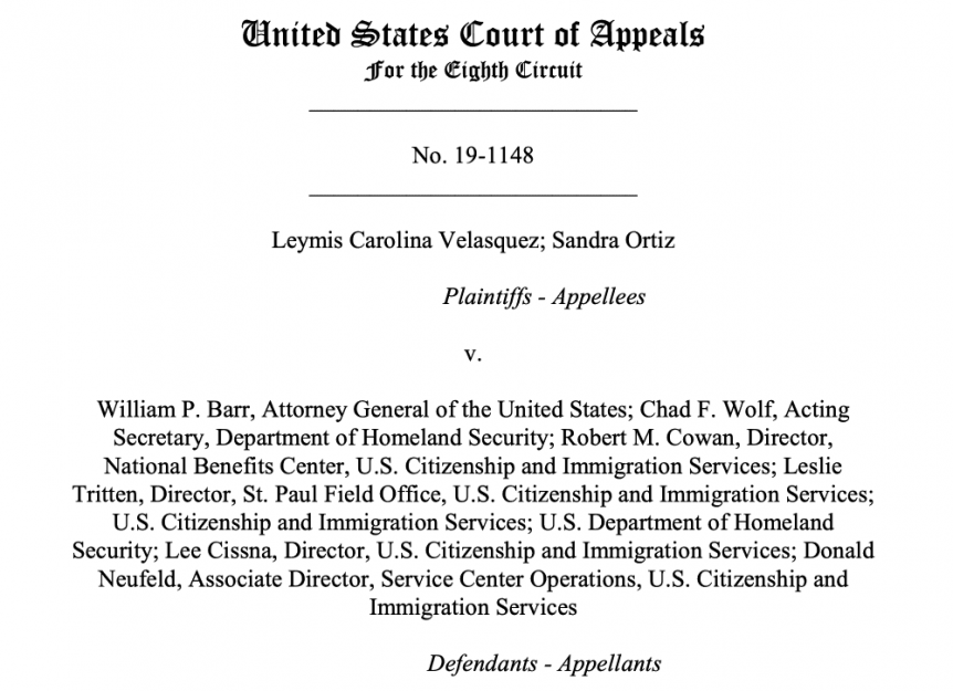 Velasquez v. Barr TPS Admission US Ct Appeals 8th Circuit
