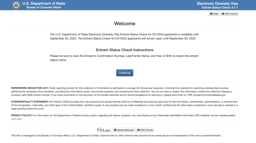 Visa Lottery 2023 DV Entrant Status Check