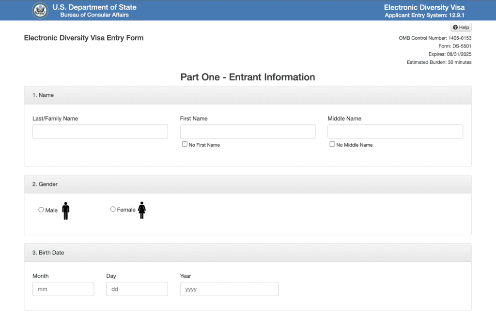 Formulario electrónico de entrada de visas de diversidad 2024 Electronic Diversity Visa Entry Form