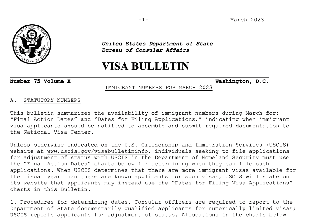 Visa Bulletin March 2023 Visa Bulletin March 2023