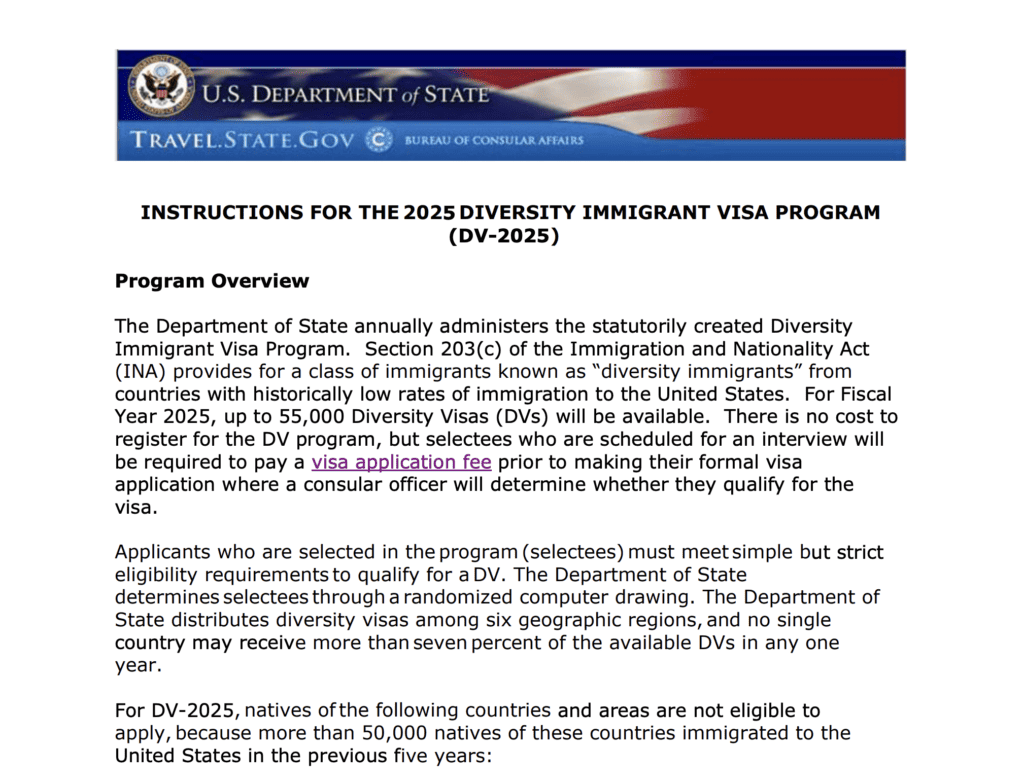 Instrucciones para el Programa de Visa de Inmigrante de Diversidad 2025
