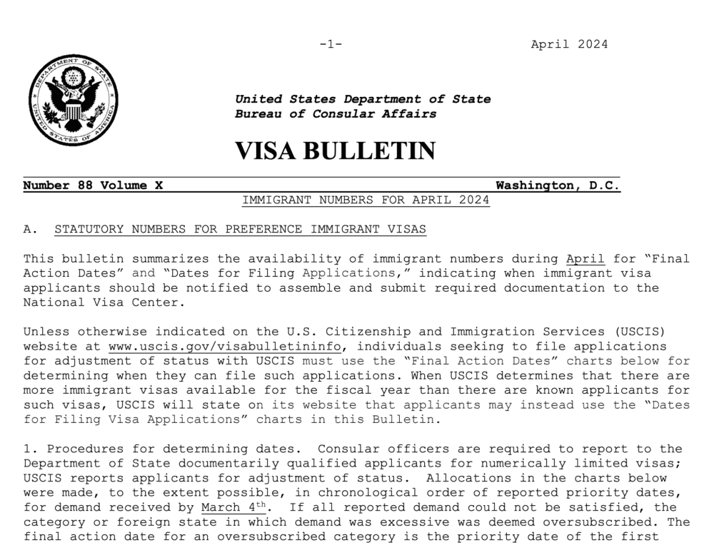 Visa Bulletin April 2024 Visa Bulletin April 2024