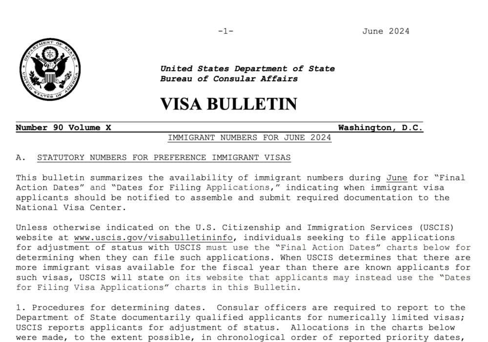 Visa Bulletin June 2024 Visa Bulletin June 2024