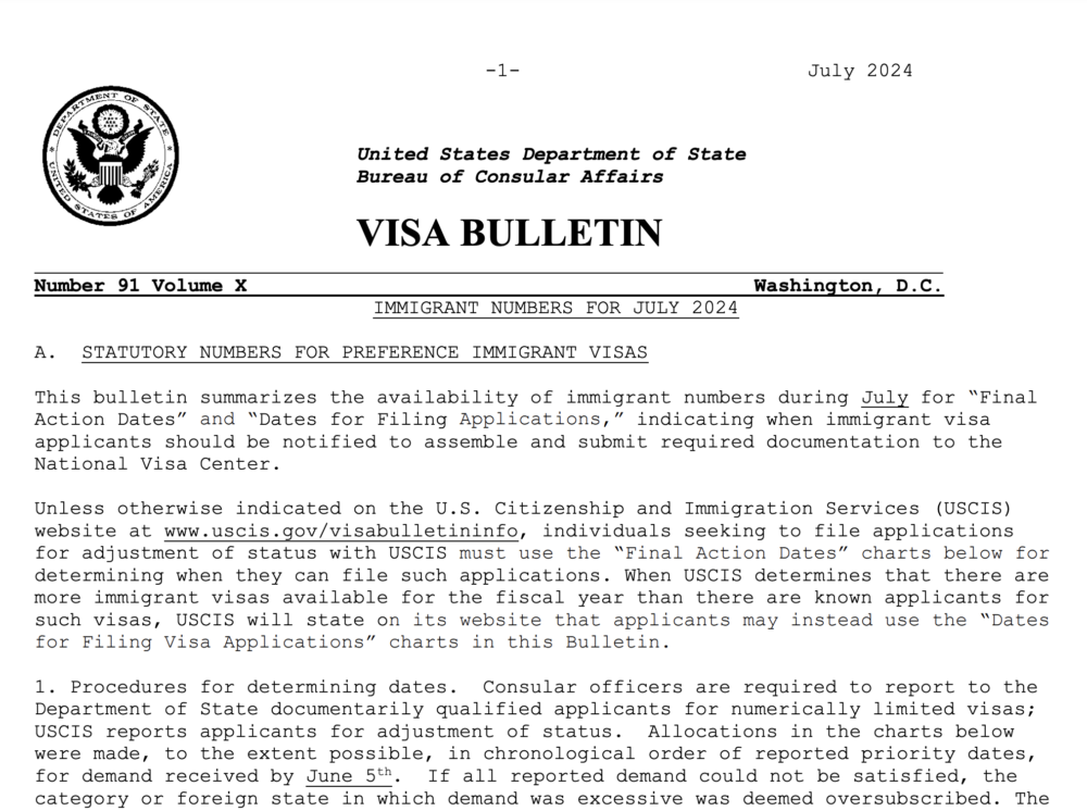 Visa Bulletin July 2024 Visa Bulletin July 2024